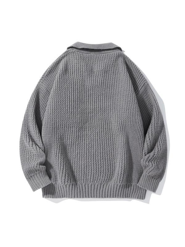 Men's Solid Drop Shoulder Collared Sweater, Regular Fit Casual Long Sleeve Jumper for Fall & Winter, Sweaters for Men, Men's Knitwear for Daily Wear Tops