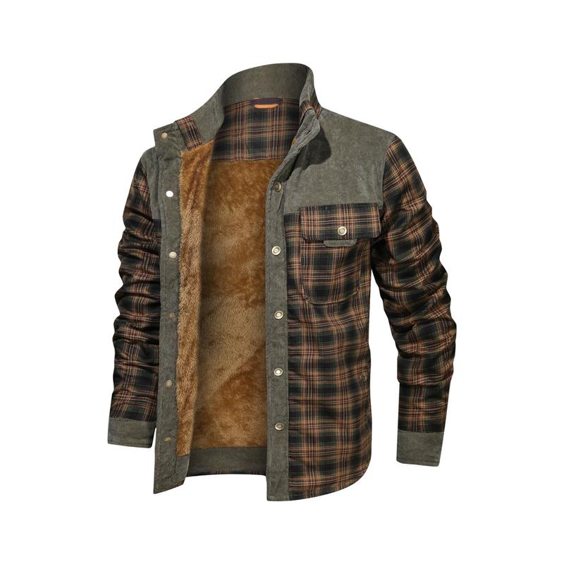 Men's Long Sleeve Sherpa Lined Shirt Jacket Flannel Plaid Fleece Coats Men's Thick Winter Men Casual Gentlemen Chemise Homme Coats Men's Coat Fleece Thickened Military Coat Autumn Winter Coat Men's Brand Clothing