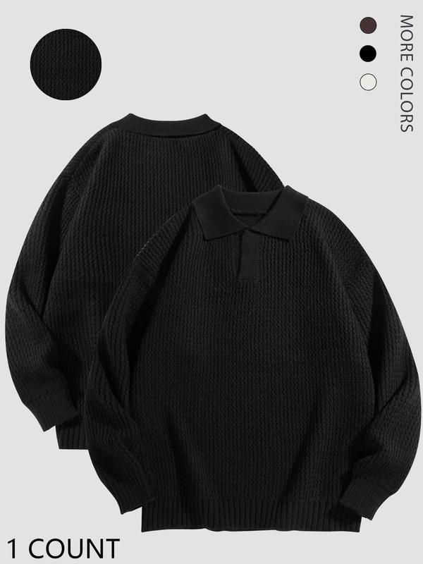 Men's Solid Drop Shoulder Collared Sweater, Regular Fit Casual Long Sleeve Jumper for Fall & Winter, Sweaters for Men, Men's Knitwear for Daily Wear Tops