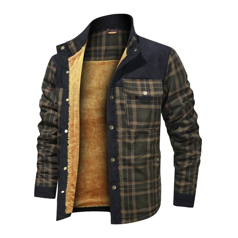 Men's Long Sleeve Sherpa Lined Shirt Jacket Flannel Plaid Fleece Coats Men's Thick Winter Men Casual Gentlemen Chemise Homme Coats Men's Coat Fleece Thickened Military Coat Autumn Winter Coat Men's Brand Clothing