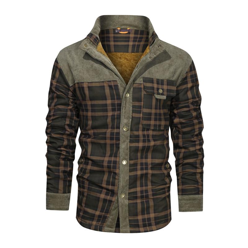 Men's Long Sleeve Sherpa Lined Shirt Jacket Flannel Plaid Fleece Coats Men's Thick Winter Men Casual Gentlemen Chemise Homme Coats Men's Coat Fleece Thickened Military Coat Autumn Winter Coat Men's Brand Clothing