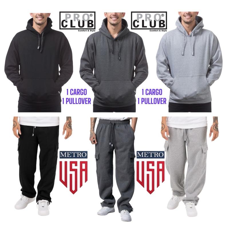 PRO CLUB CARGO SWEATPANTS AND ZIPPER HOODIE OR PULLOVER HOODIE COMBO SET, or CUSTOMIZE CHOOSE YOUR OWN SET.