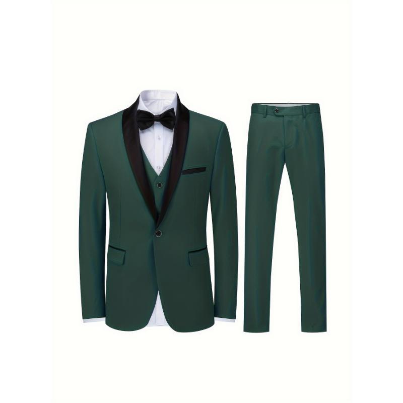 Formal 3pcs Set, Men's One Button Suit Jacket & Single Breasted Vest & Pants Suit Set For Business Dinner Wedding Party