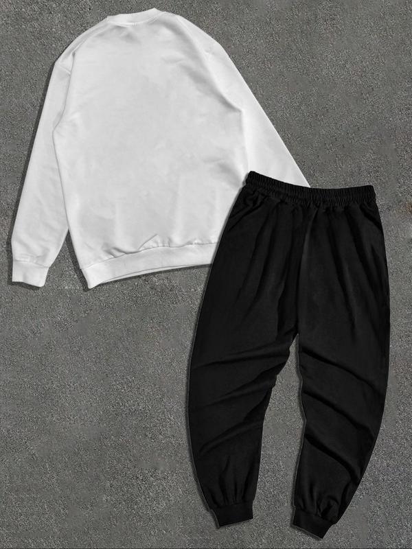 Men's Letter Print Sweatshirt & Pocket Sweatpants Two-piece Set, Regular Fit Round Neck Long Sleeve Pullover & Elastic Waist Trousers, Casual Fashion Cozy Breathable Men Two-piece Outfits for Fall & Winter