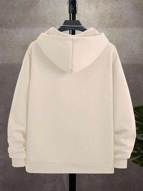 Men's Solid Color Pocket Zip Up Hoodie, Regular Fit Casual Long Sleeve Drawstring Hooded Jacket for Spring & Fall, Fashion Men's Clothes for Daily Wear