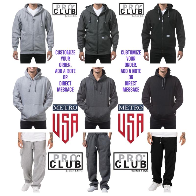 PRO CLUB CARGO SWEATPANTS AND ZIPPER HOODIE OR PULLOVER HOODIE COMBO SET, or CUSTOMIZE CHOOSE YOUR OWN SET.