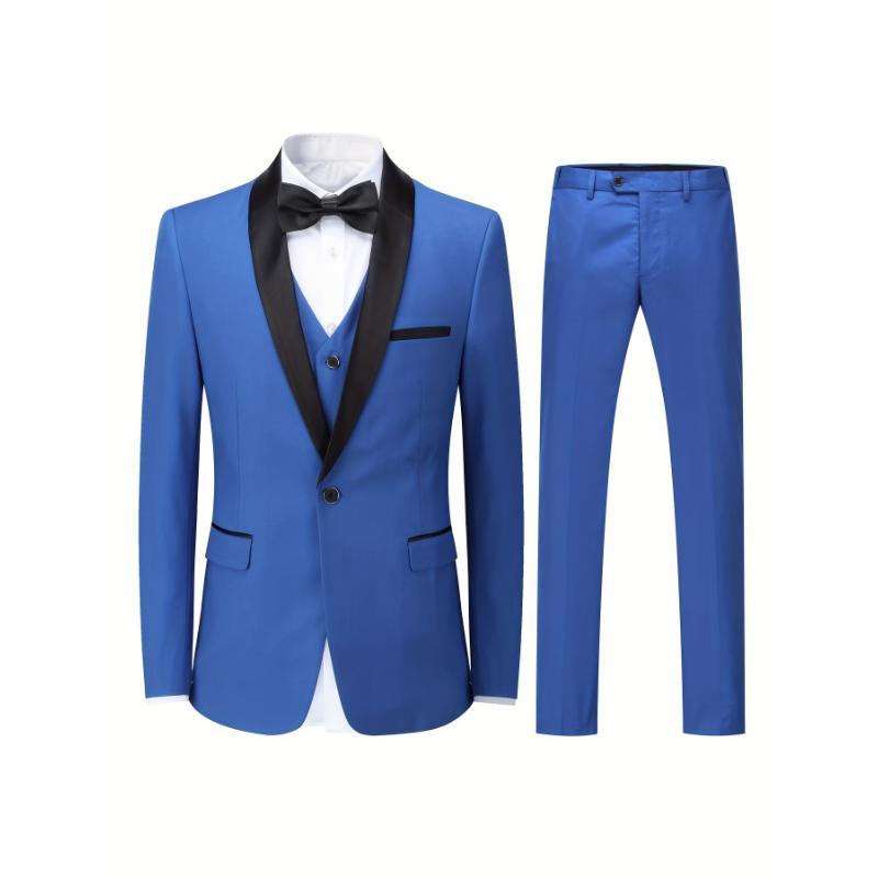 Formal 3pcs Set, Men's One Button Suit Jacket & Single Breasted Vest & Pants Suit Set For Business Dinner Wedding Party