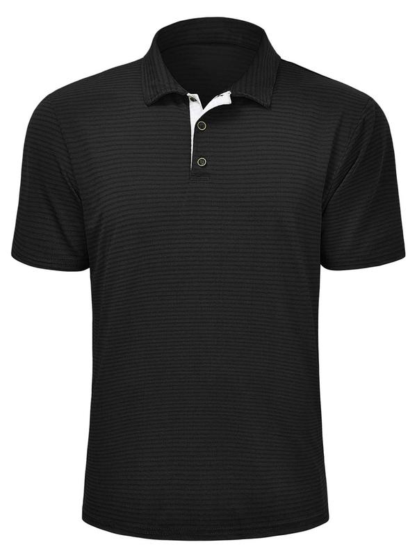 Men's Regular Fit Solid Short Sleeve Polo Shirt, Casual Button Front Top for Summer, Fashion Men's Streetwear Clothes for Daily Wear