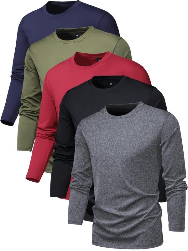 Men's Long Sleeve Crewneck Tee, Mufti Clothes, Regular Fit Round Neck T-shirt for Fall, Fall Outfits 2024, Back To School Clothes, Men's Streetwear  Knit Tops  for Outdoor, Men's Clothing, Longsleeves Menswear