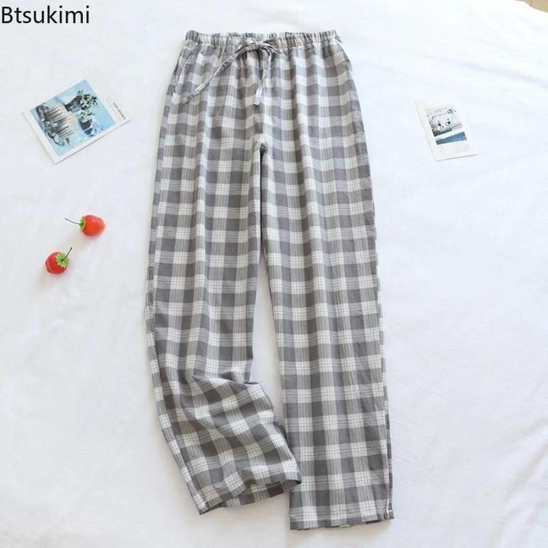 New2024 Cotton Couple Sleep Bottoms Comfortable Unisex Sleep Pants Plaid Simple Style Home Pants Men Spring Summer Pajamas Pants