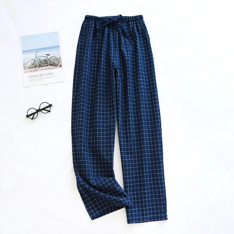 New2024 Cotton Couple Sleep Bottoms Comfortable Unisex Sleep Pants Plaid Simple Style Home Pants Men Spring Summer Pajamas Pants