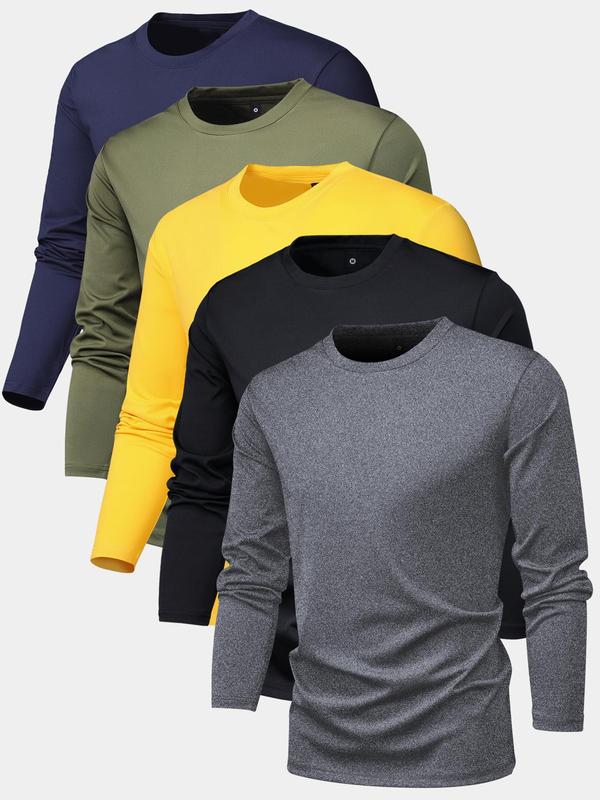 Men's Long Sleeve Crewneck Tee, Mufti Clothes, Regular Fit Round Neck T-shirt for Fall, Fall Outfits 2024, Back To School Clothes, Men's Streetwear  Knit Tops  for Outdoor, Men's Clothing, Longsleeves Menswear