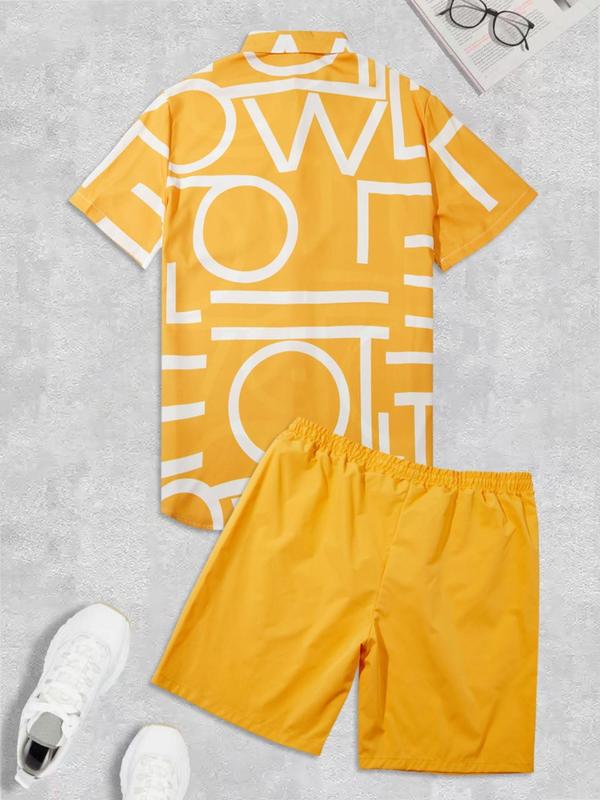 Two-Piece Set Men's Loose Button Front Short Sleeve Shirt & Drawstring Shorts, Back To School Outfits, Men's Short Set, Vacation Beach Outfits, Summer Clothes, Casual Baggy Outfits Clothes Set, Mens Clothing