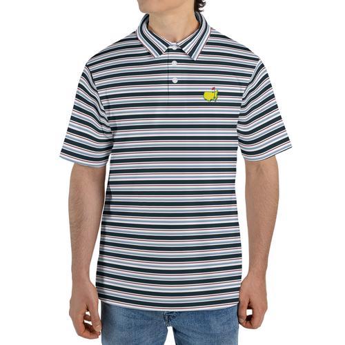 2024 Masters by Peter Millar Men's Multi Stripe Performance Tech Golf Polo Shirt, Logo All Over Print, Fan Gift