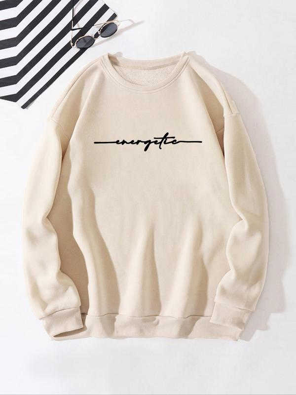 Men's Letter Print Drop Shoulder Sweatshirt, Regular Fit Casual Soft Comfy Long Sleeve Round Neck Pullover for Fall & Winter, Men's Clothes for Daily Wear