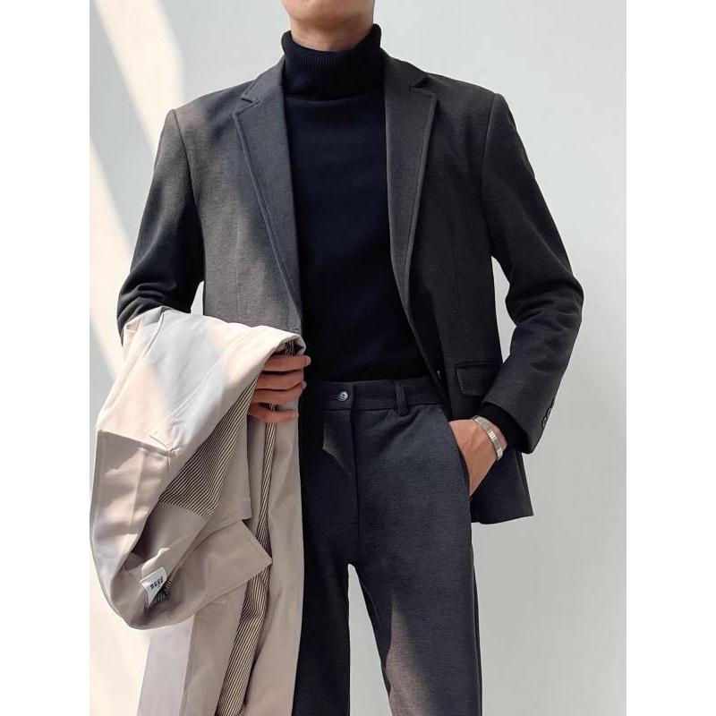 Fashion Casual Retro British Thick Wool Suit Men's Loose All-Matching Woolen Fabric Warm Suit Trouser Suit Trendy All-Matching