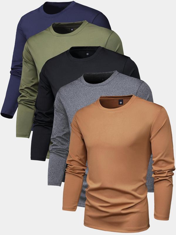 Men's Long Sleeve Crewneck Tee, Mufti Clothes, Regular Fit Round Neck T-shirt for Fall, Fall Outfits 2024, Back To School Clothes, Men's Streetwear  Knit Tops  for Outdoor, Men's Clothing, Longsleeves Menswear