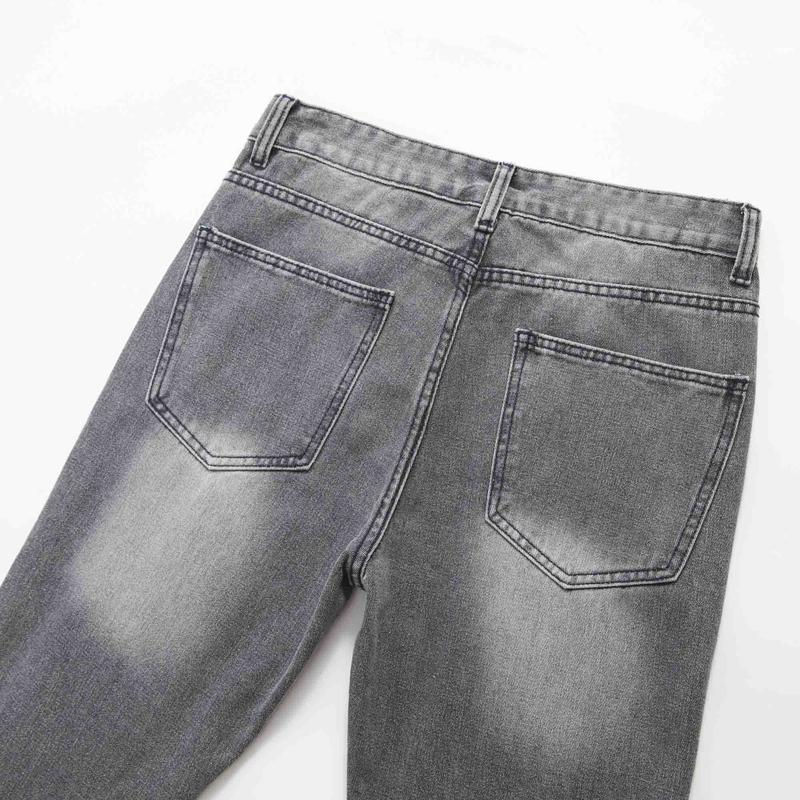 Men's Stacked Street Style Gray Jeans, Fashionable And Casual Slim Fit Straight Leg Autumn Winter Denim Pants, Trouser Suitable For Various Occasions Pocket Ripped Simple    Menswear Pocket Simple Plain christmas 2024 ornament