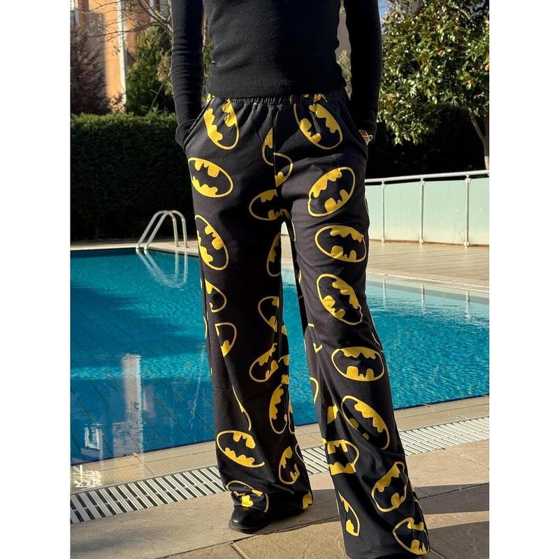 Bat Printed Symbol Man and Woman Y2K Wide Leg Sweatpants Bottom Pajama Bat Printed Pajama Gift for Her Gift for Him Christmas Gift