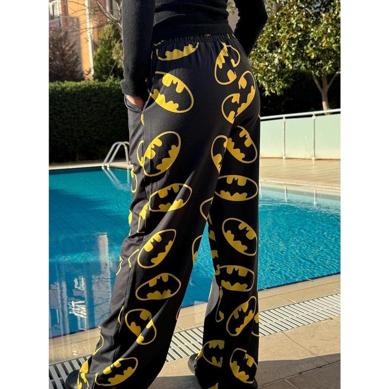 Bat Printed Symbol Man and Woman Y2K Wide Leg Sweatpants Bottom Pajama Bat Printed Pajama Gift for Her Gift for Him Christmas Gift