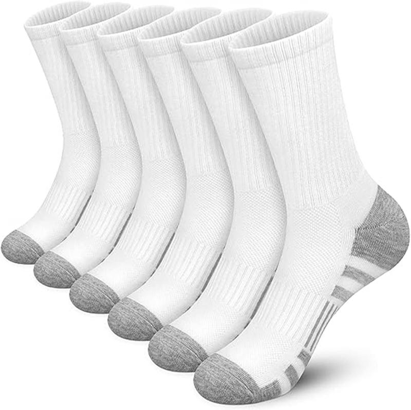 Men White Black Crew Socks - Athletic Socks  Running Crew Socks Long Casual 6 Pairs