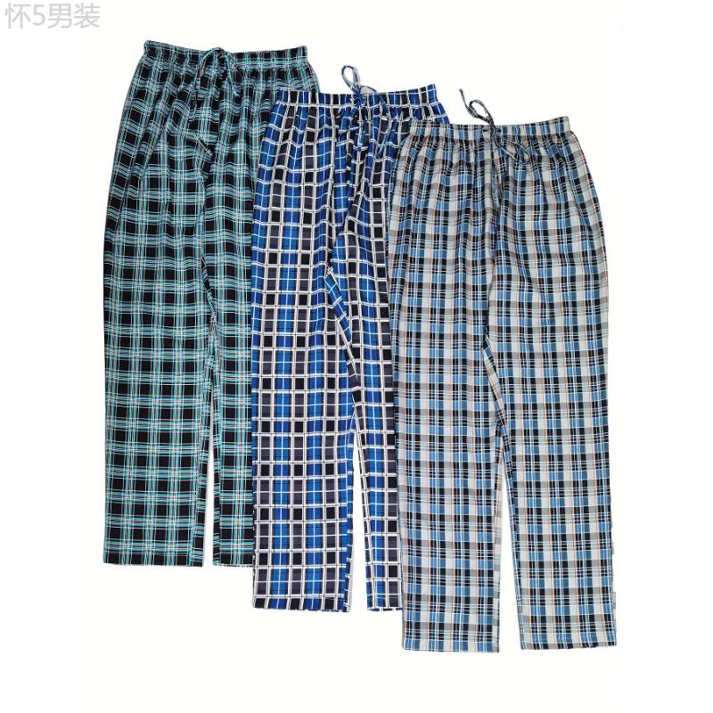 3pcs Plaid Men's Long Pants, Casual Homewear Pajama Sleep Bottom Loungewear Sleep Wear Trousers Fabric Menswear