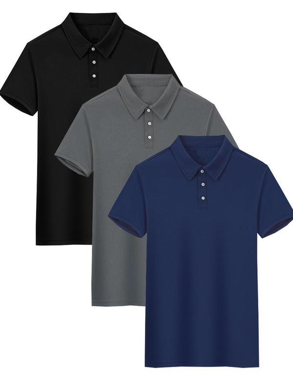 Men's  Solid Polo Shirt Loungewear, Casual Short Sleeve Top for Daily Wear, Soft Comfy Breathable Men's Sleepwear for All Seasons