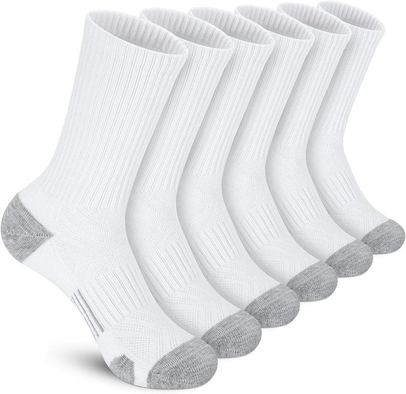 Men White Black Crew Socks - Athletic Socks  Running Crew Socks Long Casual 6 Pairs