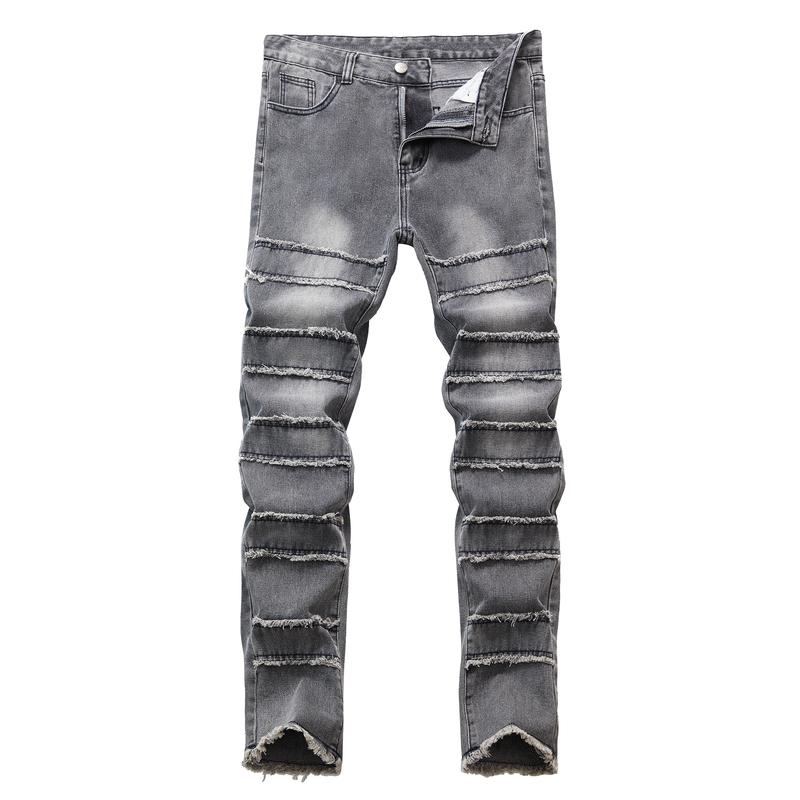 Men's Stacked Street Style Gray Jeans, Fashionable And Casual Slim Fit Straight Leg Autumn Winter Denim Pants, Trouser Suitable For Various Occasions Pocket Ripped Simple    Menswear Pocket Simple Plain christmas 2024 ornament