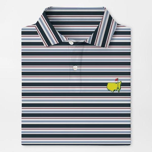 2024 Masters by Peter Millar Men's Multi Stripe Performance Tech Golf Polo Shirt, Logo All Over Print, Fan Gift