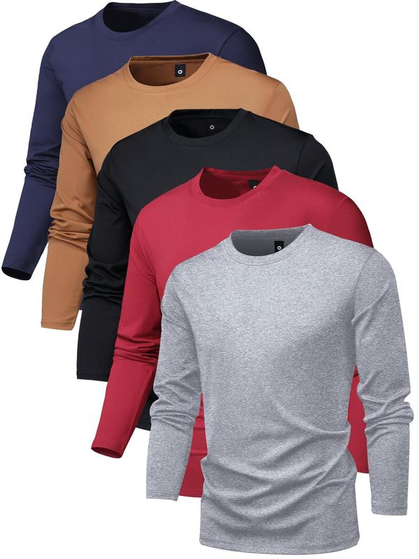 Men's Long Sleeve Crewneck Tee, Mufti Clothes, Regular Fit Round Neck T-shirt for Fall, Fall Outfits 2024, Back To School Clothes, Men's Streetwear  Knit Tops  for Outdoor, Men's Clothing, Longsleeves Menswear