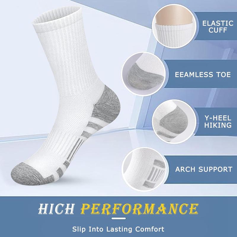 Men White Black Crew Socks - Athletic Socks  Running Crew Socks Long Casual 6 Pairs