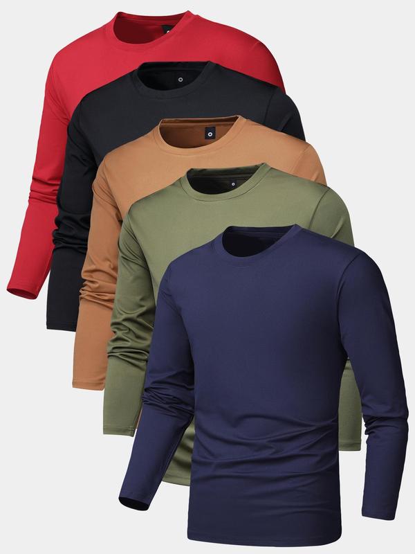 Men's Long Sleeve Crewneck Tee, Mufti Clothes, Regular Fit Round Neck T-shirt for Fall, Fall Outfits 2024, Back To School Clothes, Men's Streetwear  Knit Tops  for Outdoor, Men's Clothing, Longsleeves Menswear