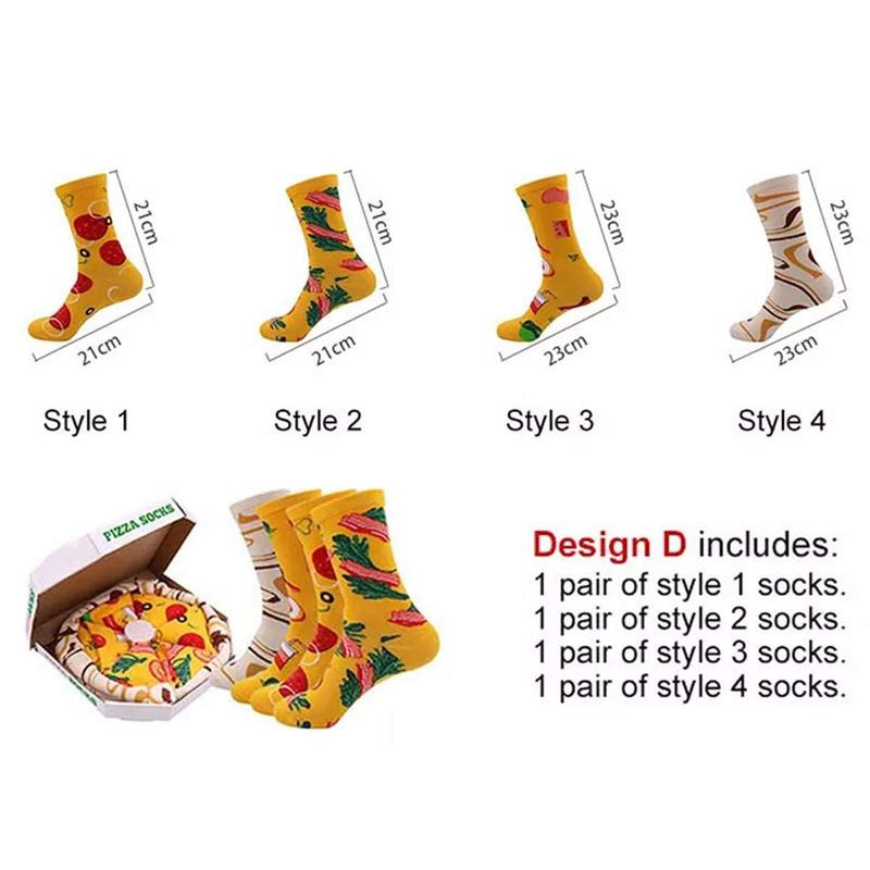 Pizza Socks 4 Pairs Box for Men and Women, Birthday Thanksgiving Christmas Gift Socks Classic Menswear