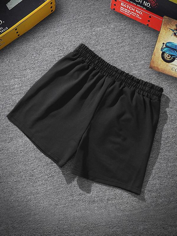 Men's Letter Print Drawstring Waist Shorts, Regular Fit Streetwear Pocket Elastic Waist Track Shorts, Summer Clothes, Summer Outfits 2024 Shorts