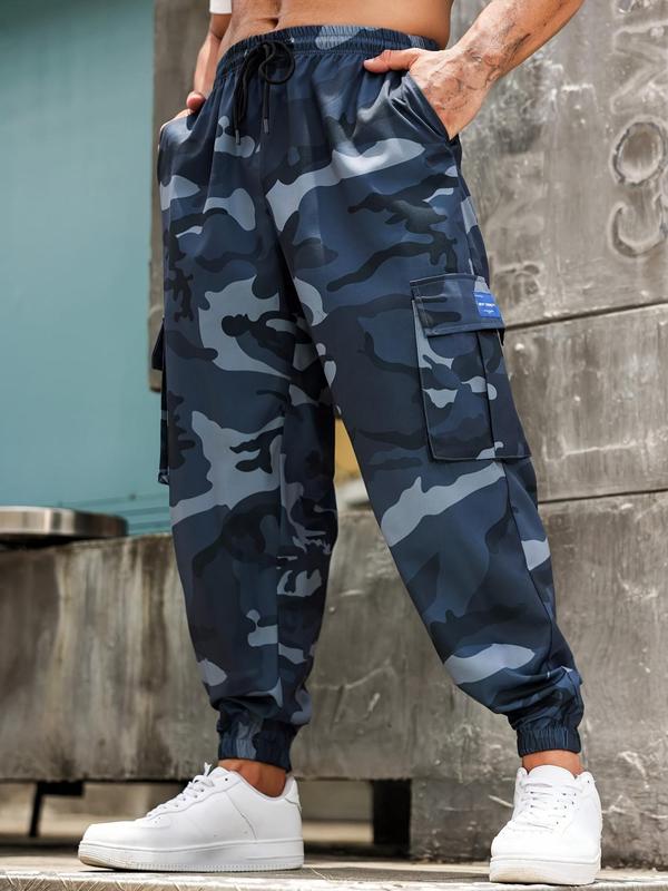  Men's Camo Print Pocket Cargo Pants, Regular Fit Casual Street Fashion Trousers for Daily Wear, Men's Bottoms for All Seasons