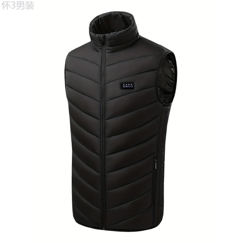 Winter Casual Stand Collar Heated Vest for Men and Women with 21 Heating Zones, Intelligent Constant Temperature, Polyester 100%, Sleeveless Non-Stretch Fabric, Regular Length with Flared Hem, Woven Solid Color Pattern Menswear Tops Knit Beige Plain