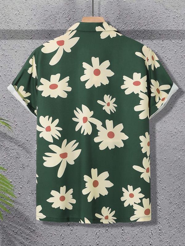 Men's Floral Print Button Front Vintage Shirt, Regular Fit Casual Short Sleeve Lapel Neckline Top for Summer, Men's Clothes for Beach Vacation