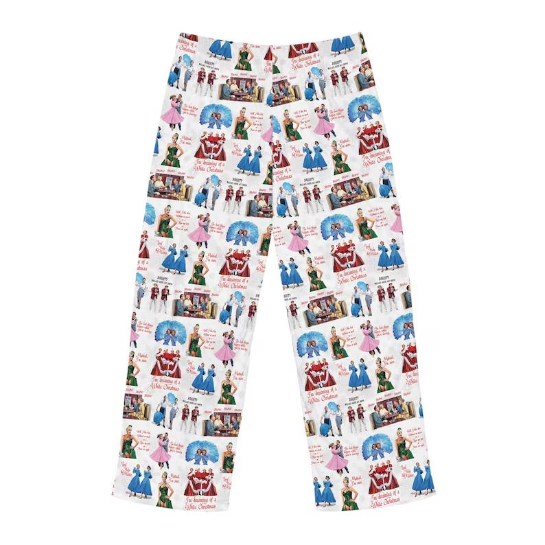 White Christmas Men’s Pajama Pants, White Christmas movie Lounge Sleepwear, Holiday Classic Patterned PJ Bottoms