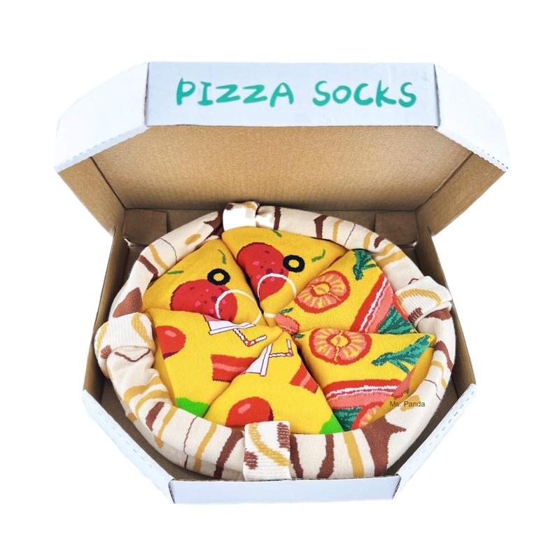 Pizza Socks 4 Pairs Box for Men and Women, Birthday Thanksgiving Christmas Gift Socks Classic Menswear