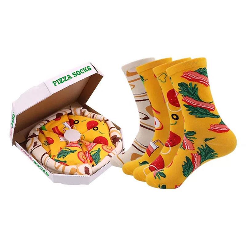 Pizza Socks 4 Pairs Box for Men and Women, Birthday Thanksgiving Christmas Gift Socks Classic Menswear