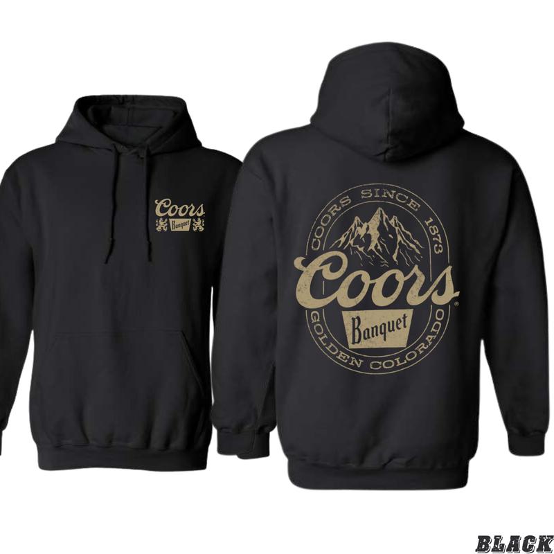 Coors Banquet Hoodie - Classic and Rugged Design Featuring Retro Coors Logo with Mountain Graphics, tiktok shop store, Perfect for Beer Enthusiasts and Outdoor Adventurers, Comfortable Black Unisex Hoodie for Everyday Wear Menswear Sweaters coquette