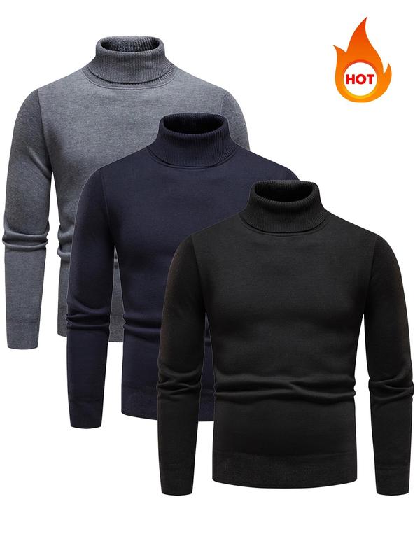 Men's Solid Turtle Neck Sweater, Regular Fit Casual Warm Long Sleeve Jumper for Fall & Winter, Fall Sweaters, Men's Knitwear for Daily Wear Tops