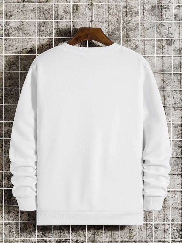 Men's Regular Fit Letter & Figure Print Round Neck Thermal Lined Sweatshirt, Street Fashion Casual Long Sleeve Pullover for Daily Wear, Men's Fall & Winter Clothes