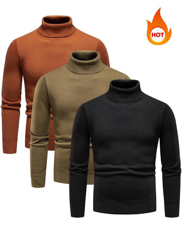 Men's Solid Turtle Neck Sweater, Regular Fit Casual Warm Long Sleeve Jumper for Fall & Winter, Fall Sweaters, Men's Knitwear for Daily Wear Tops