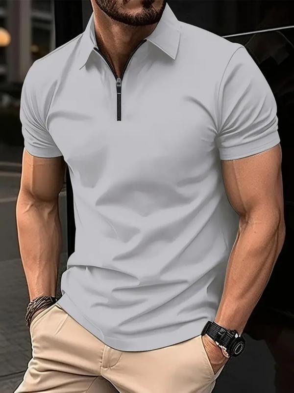 Men's Solid Color Polo Shirt with Unique Zipper - Fashionable and Comfortable Short Sleeve Summer Top Casual Menswear