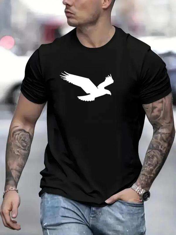 Men's Eagle Print Round Neck Shortsleeve Tee, Casual Soft Streetwear T-Shirt for Streetwear, LGBT Outfits, Summer Outfits 2024