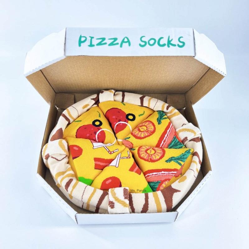 Pizza Socks 4 Pairs Box for Men and Women, Birthday Thanksgiving Christmas Gift Socks Classic Menswear