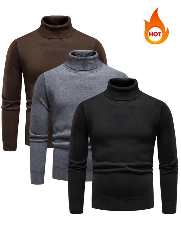 Men's Solid Turtle Neck Sweater, Regular Fit Casual Warm Long Sleeve Jumper for Fall & Winter, Fall Sweaters, Men's Knitwear for Daily Wear Tops