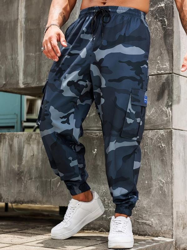  Men's Camo Print Pocket Cargo Pants, Regular Fit Casual Street Fashion Trousers for Daily Wear, Men's Bottoms for All Seasons